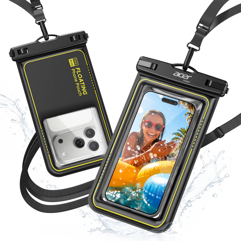 acer Floating Waterproof Phone Pouch, IPX8 Waterproof Phone Case 2 Pack | Cell-Foam & Sensitive Touch, Beach/Cruise/Kayak/Ship Essentials for iPhone 17/16/15 Pro Max, Galaxy S25 Ultra - 7"