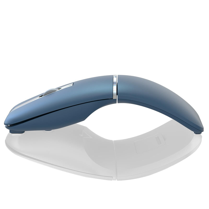 Bluetooth Arc Travel Mouse - BT & USB Wireless Dual Mode, Rechargeable | Slim Rotatable Portable, 3-Speed DPI, Silent Computer Mice for Microsoft Laptop PC MacBook Chromebook Tablet - Sapphire Blue