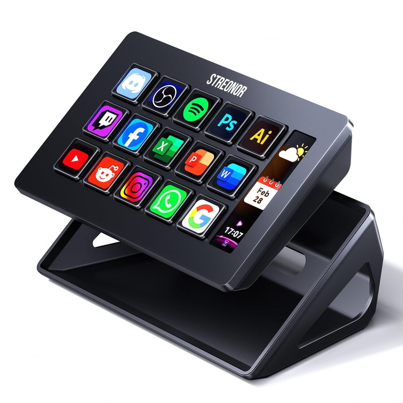 Streonor S15 Standard Stream Controller, Macro Keypad Shortcut | 15 Customizable Keys and 3 Status Displays, Macro Shortcut Deck for Live Streaming, Editing, Productivity, Windows & Mac