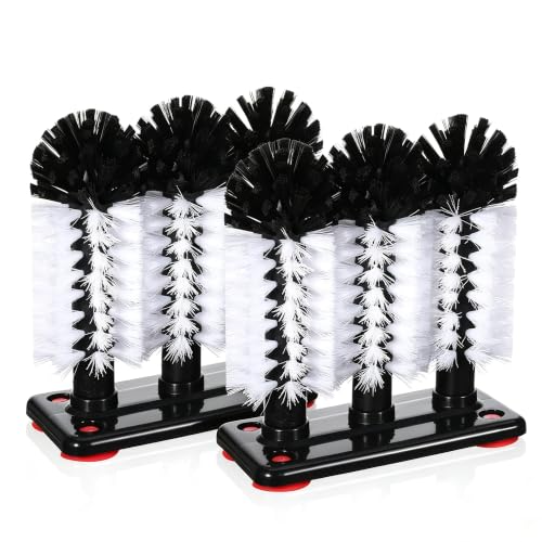 2 Pack Glass Cup Washer Brush with Suction Base, 3-Brush Bottle Cleaner