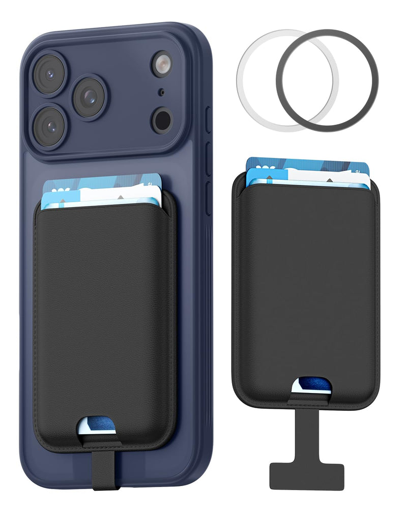 FlyReal for MagSafe Wallet, with Anti-Loss Lanyard, Black | with Bottom Slot, RFID Blocking, Magnetic ring, Card Holder for iPhone 17/16/15/14/13/12 Series, Pro/Promax, Partial Samsung