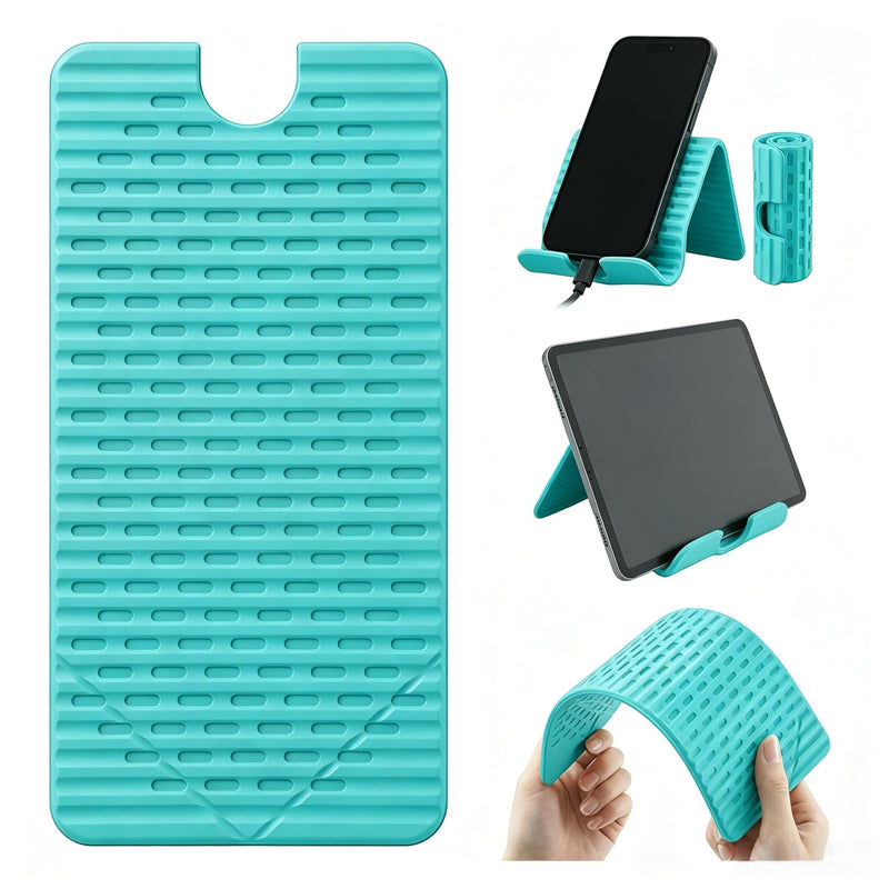 Flexible Silicone Aluminum Phone Holder Tablet Stand with Charging Port Design, Foldable Airplane Laptop/Phone Stand for Home Office Travel (Tiffany) Tiffany