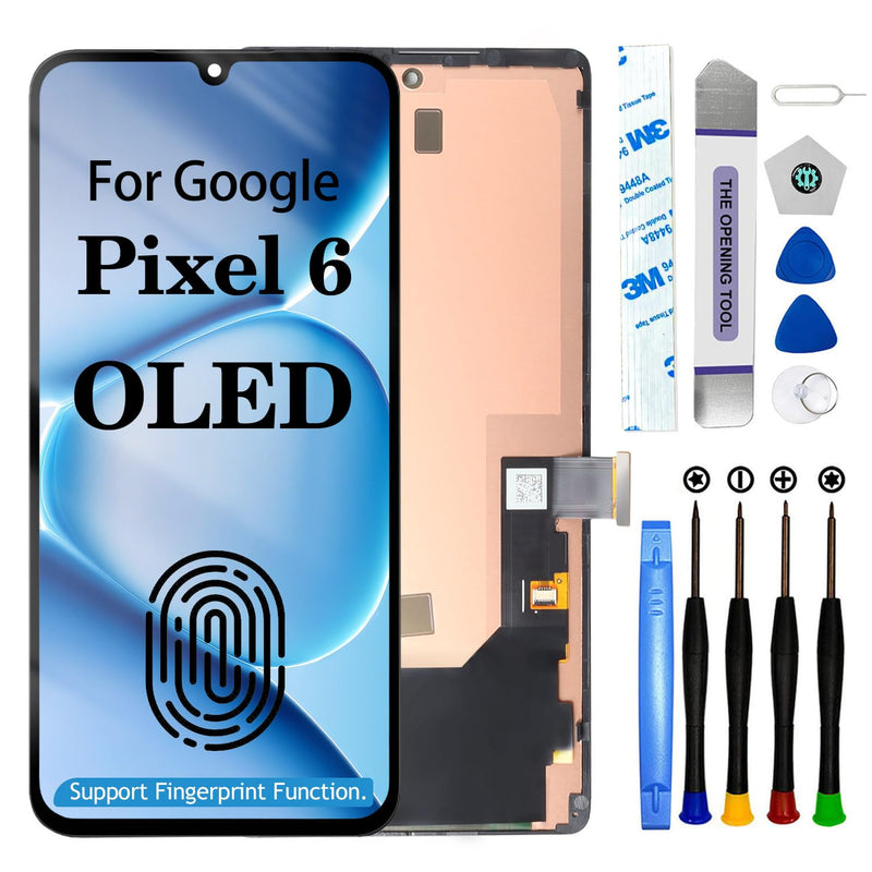 OLED for Google Pixel 6 LCD Screen Replacement for Google Pixel 6 LCD Display Touch Screen Display Assembly Repair Kits with Frame GB7N6, G9S9B16, G9S9B, GR1YH (Fingerprint Cable Transfer Required)