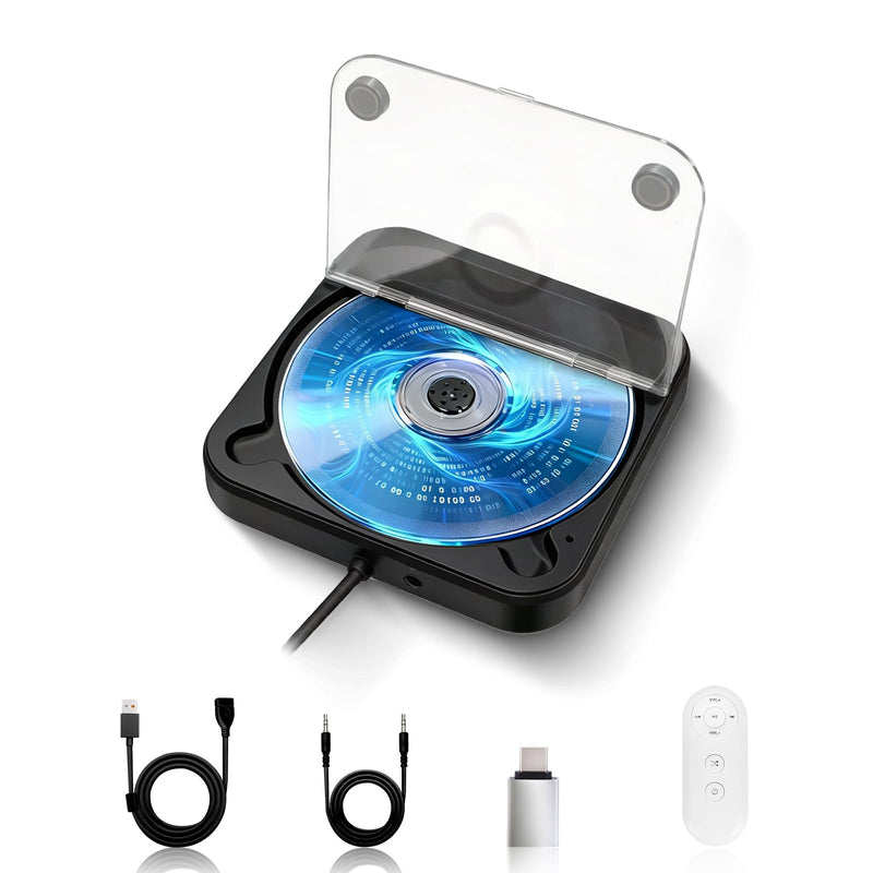 CD Player for Car, External Portable Car CD Players with USB/AUX Adapter | Universal USB CDs Player with Remote Control for Vehicle Laptop TV Computer for Android 4.4 and Above | Black