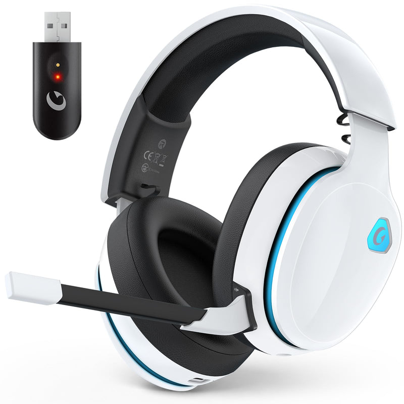 AOC 2.4GHz Wireless Gaming Headset for PS5, PS4, PC, Switch, 45Hr, White | Bluetooth 6.0 Gaming Headphones with Noise Canceling Mic, 7.1 Virtual Surround, Great for Fortnite & Call of Duty/FPS Gamers