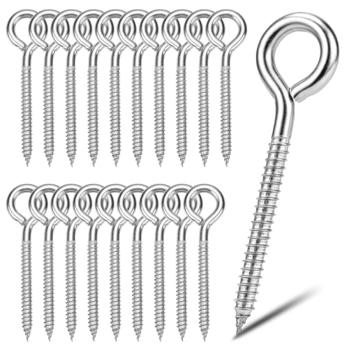 CUTHOLLOW 20PCS 4 inches Screw Eyes M8 304 Stainless Steel Eye Screws