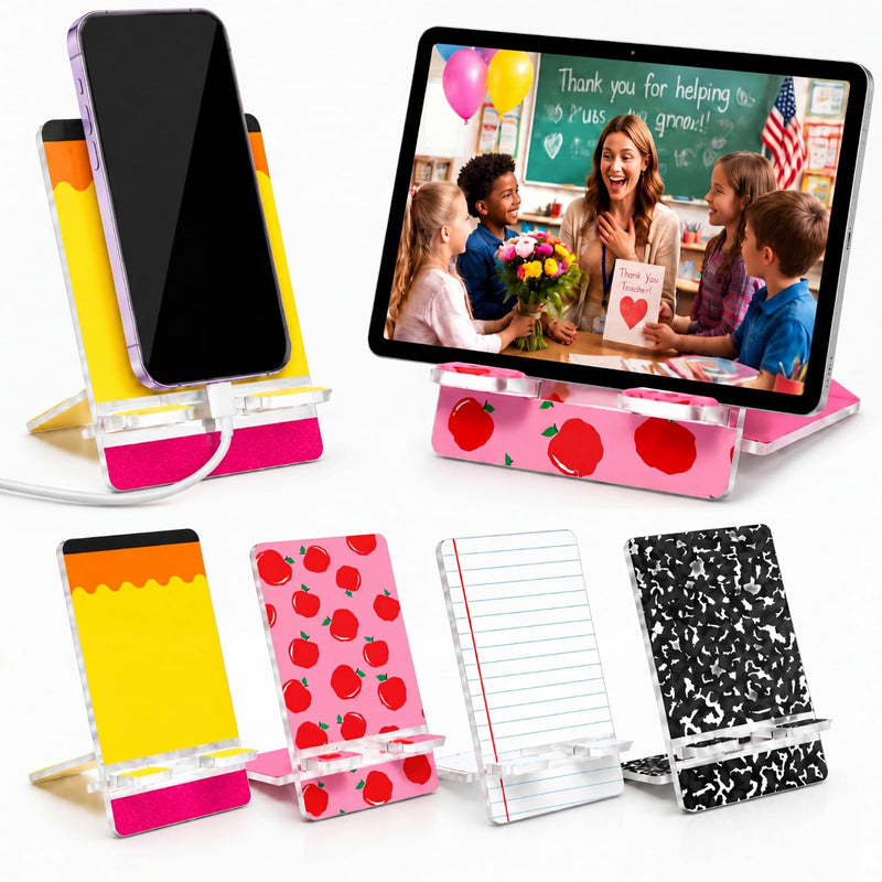 4 Packs Teacher Appreciation Gifts Bulk Acrylic Phone Stand for Desk, Back to School Teacher Gifts from Students, Classroom Office Desk Accessories, Thank You Teachers Welcome Back Keepsake 4