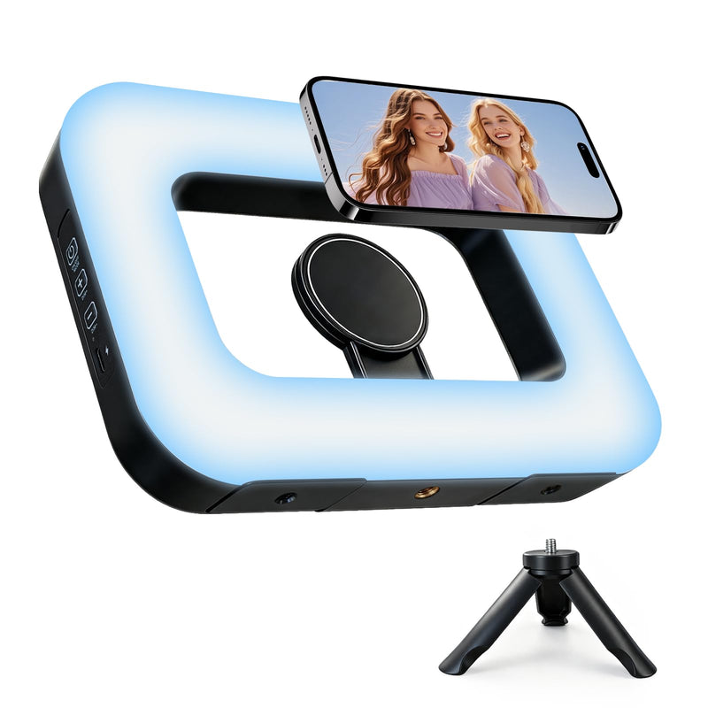 Rechargeable & Dimmable Selfie Light with Magnetic Stand, Mini Tripod | Built-in 3600mAh Battery, 3 Color Modes & 10 Dimming for Selfies, Live Streaming, Video Calls, and Vlogging