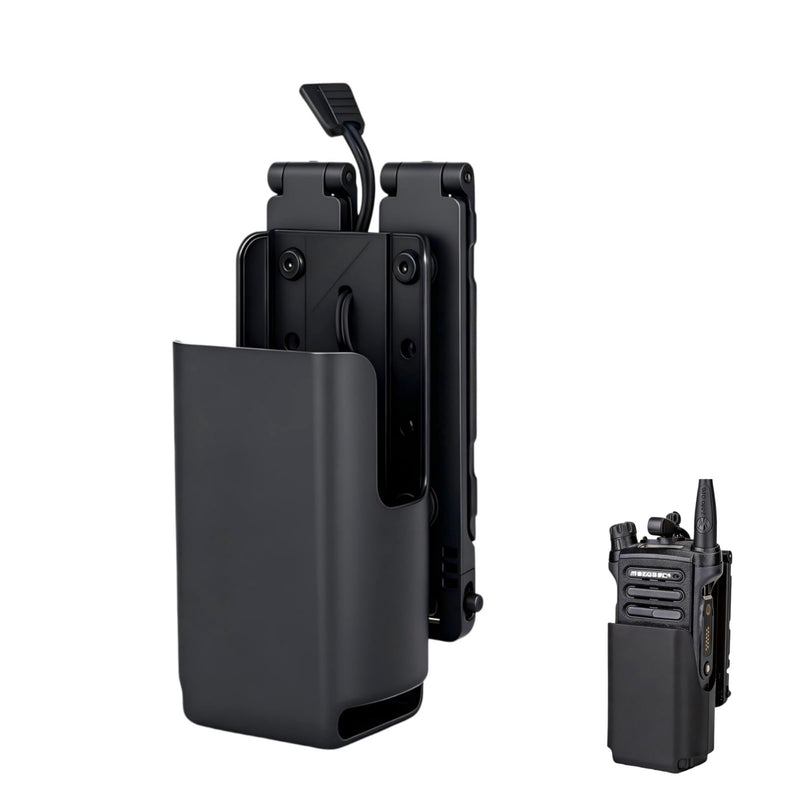Hard-Shell Radio Holster Compatible with Motorola APX 6000/8000 | Extended Battery Holder for Duty Belts and MOLLE/PALS Vest, Elastic Retention Cord, PTT, Display and Mic Port Access, Black