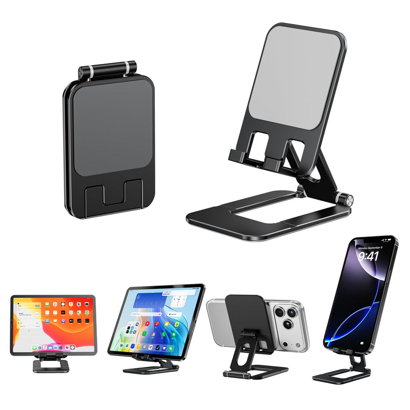 Adjustable Foldable Phone Stand for Desk, Premium Aluminum Cell Phone Holder, Portable Multi-Angle Desktop Stand Compatible with iPhone, Galaxy, iPad, Tablets & All Smartphones