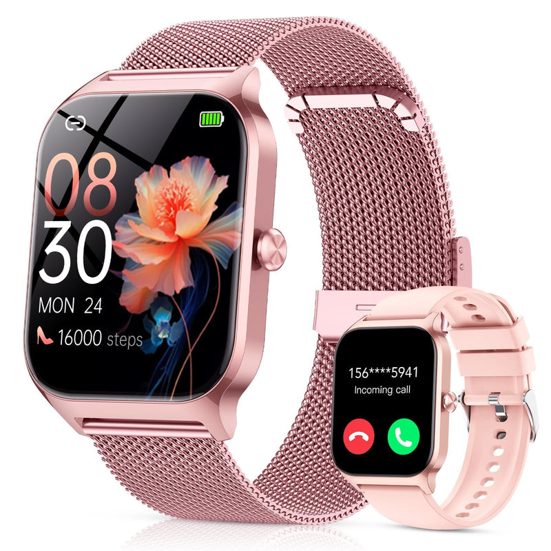 CASCHO Smart Watch for Women (2 Bands), Bluetooth Call Smartwatch with AI Voice,1.85" HD Fitness Watch,Heart Rate/SpO2/Steps/Sleep Monitor,120+ Sports Modes,IP68 Waterproof Watch for Android iOS-Rose Rose Gold