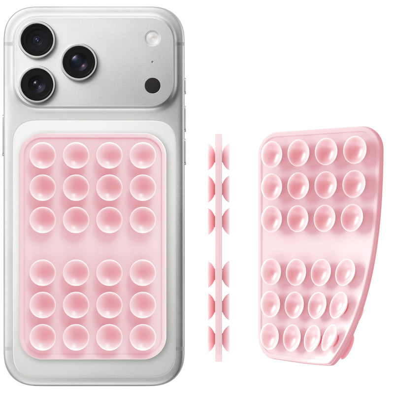 Double Sided Silicone Suction Cup Phone Case Mount for Selfie & Video, Pink | Sticky Phone Grip Securely Stick Phone to Mirrors, Glass, Windows, Reusable Hands-Free Phone Suction Grip for iPhone, Android