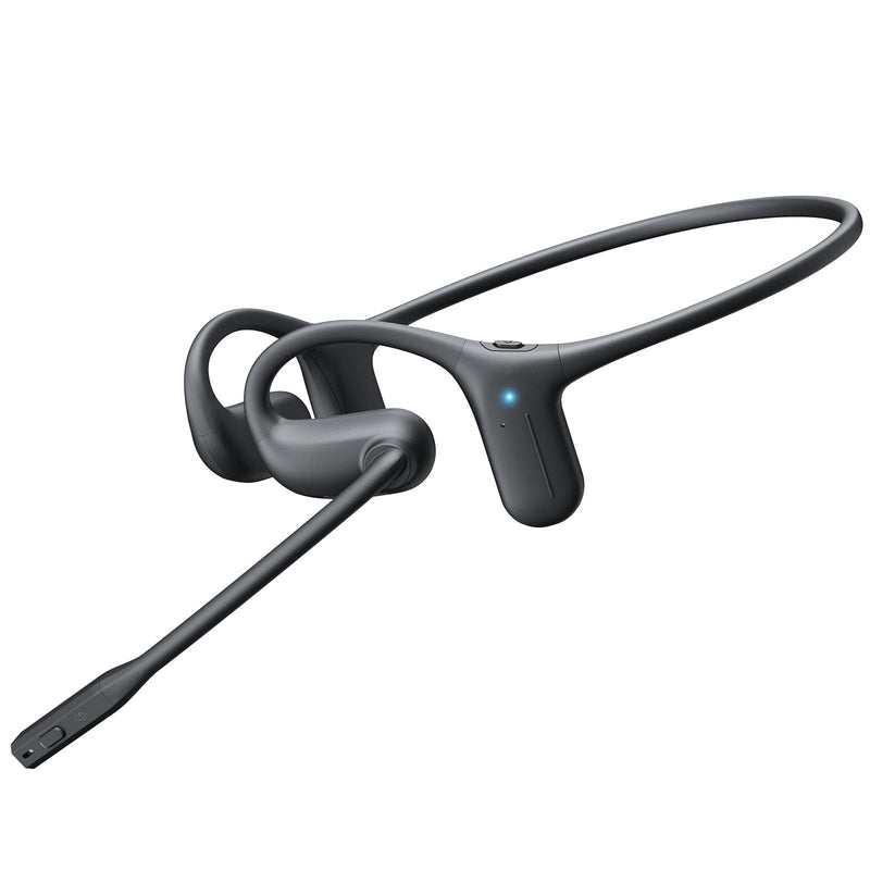 Open Ear Headphones with Mic, Bluetooth Headphones with MicMute-Matte Black | Rotatable Noise Cancelling Mic, Dual-device Connect, 20H&28g Secure Bluetooth Headset for Trucker/Work Calls/Driving/Workouts