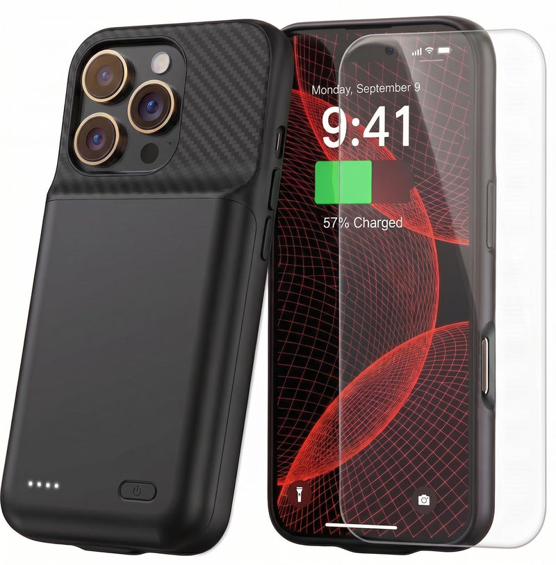 Battery Case for iPhone 16 Pro Max, Ultra-Slim Travel Portable Charging Case, 2026 Upgrade 7000 mAh Extended Battery Life, Premium Materials Rechargeable Charger Case Black