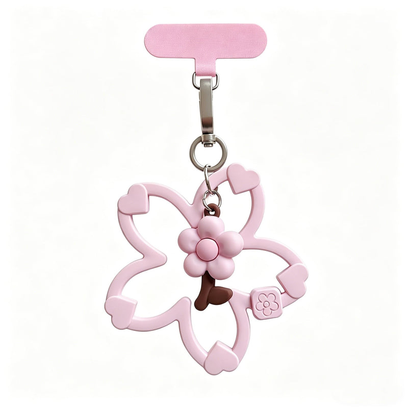 XZC Cute Floral Silicone Phone Charm Wrist Strap, Cherry Blossom Flower Pendant Keychain Lanyard, Colorful Anti-Drop Wristband Sakura Pink