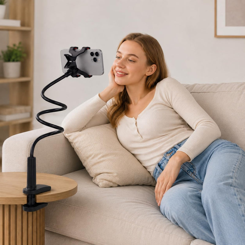 Flexible Phone Holder for Bed, Clip Gooseneck Phone Holder for Desk, 360 Degree Rotation Cellphone Stand, Universal Bracket, Tablet Stand Holder, Black
