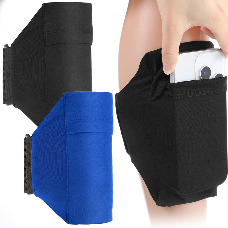 2PCS Cell Phone Leg Straps, Leg Phone Holder, Adjustable Cellphone Leg-Band for Women and Men, Non Slip Smartphone Armband for Running, Hiking, Equestrian, Motorcycle, Workout, Hiking (Black, Blue)