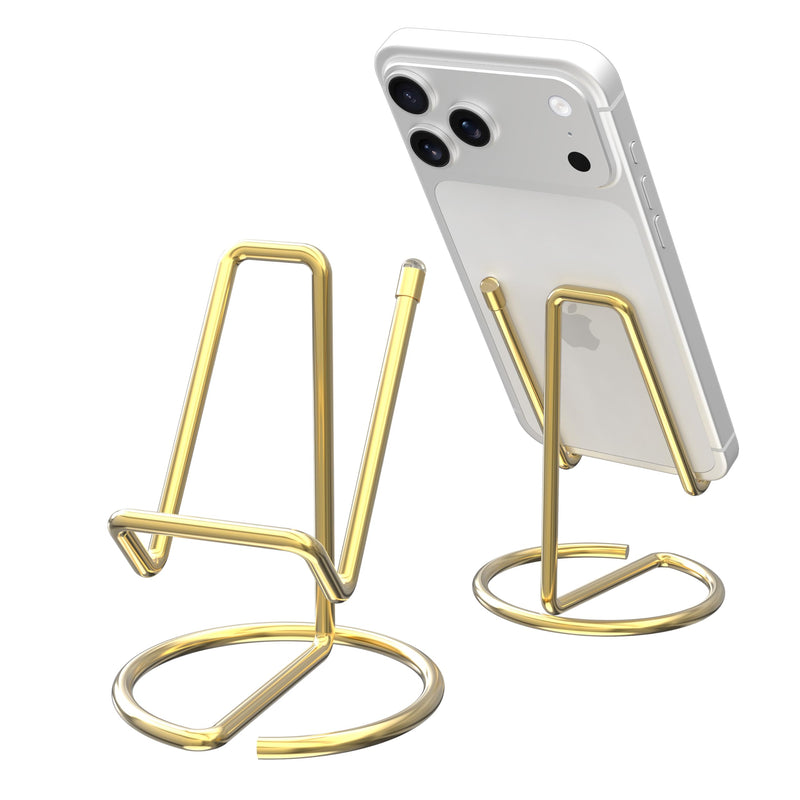 Metal Cell Phone Stand for Desk, Cute One-Piece Phone Holder, Stable Desktop Display Dock for iPhone, iPad, Samsung, Tablets & All Mobile Phones, Gold