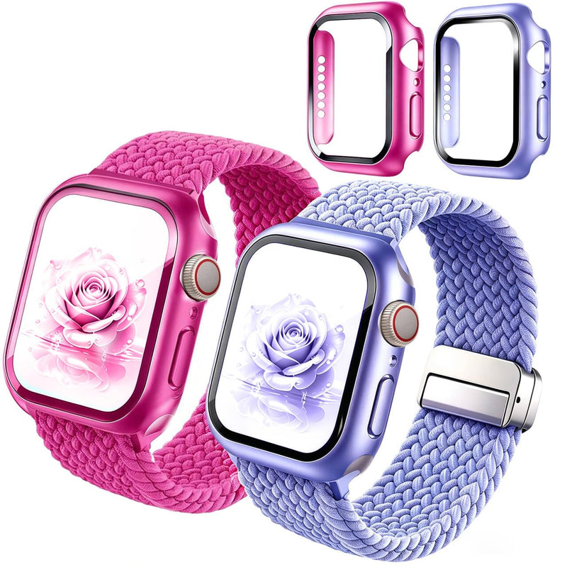 Stretchy Band Screen Protector Compatible with Apple Watch Bands Women men | Watch Band Case for iWatch Series 11/10 46/42mm,Series 9/8/7 45/41mm,Series 6/5/4/SE 44/40mm-Please Select The Correct Size Peach Pink/Lavender 42mm(S10/11)