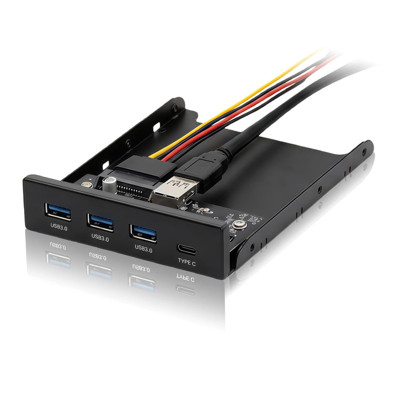 3.5 Inch USB C Front Panel, Internal USB Hub, 4-Port with 3 USB-A & 1 USB-C, USB 3.0 5Gbps Speed Transfer, 15-Pin SATA Power Connection, Fits 3.5" Floppy Drive Bay for Desktop PC Blcak 3A1C