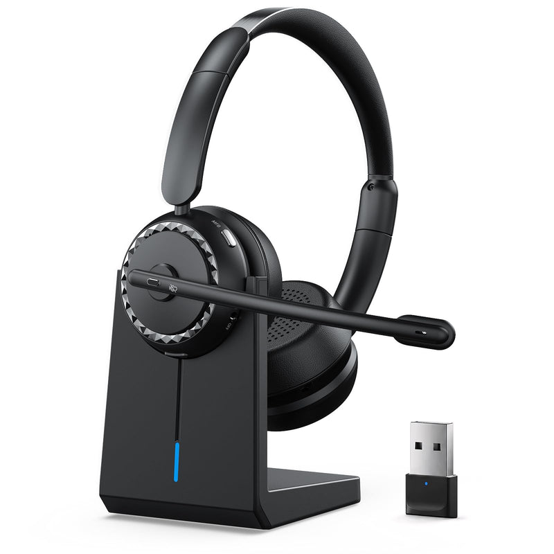 Wireless Headset with Mic for Clear Work Calls, Bluetooth 5.2 Headset with Noise Cancelling Microphone & Mute Button, 40H Talk Time for Zoom Teams, Home Office, PC Mac Laptop Phone (Glossy Black) Glossy Black