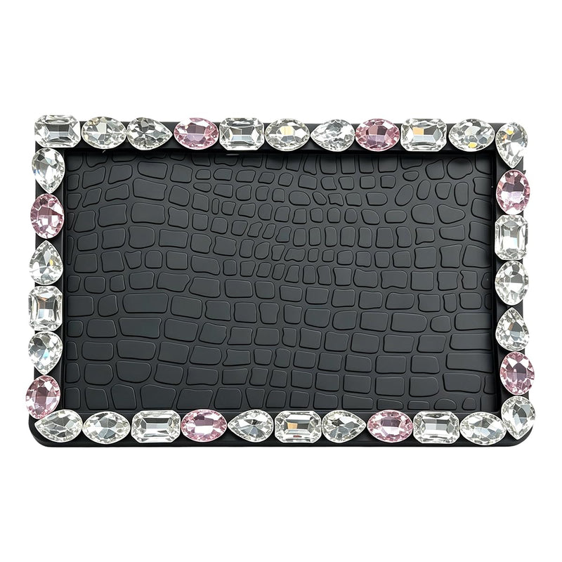 Craedli Bling Car Dashboard Anti-Slip Mat, Non-Slip Sticky Pad for Keys and Cell Phone, Rhinestone Vehicle Dash Decoration Accessories for SUV and Truck (White&Pink) White&Pink
