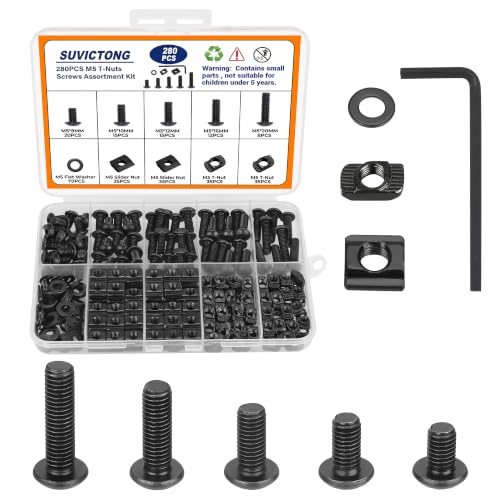 280PCS M5 T-Nuts Screws Assortment Kit 10.9 Grade Carbon Steel Nut Bolt Set