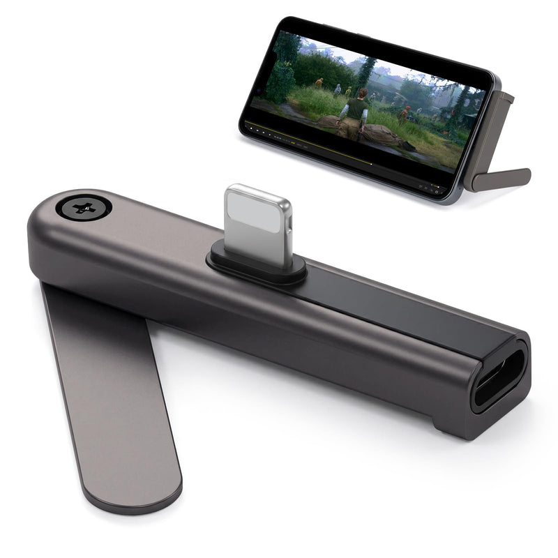 Adapter for Lighting Male to USB-C Female 27W Fast Charging | Foldable Phone Holder, 480 Mbps Data Transfer, 90-Degree Angle, Premium Aluminum Alloy, for iPhone/Samsung Lightning male to USB-C female