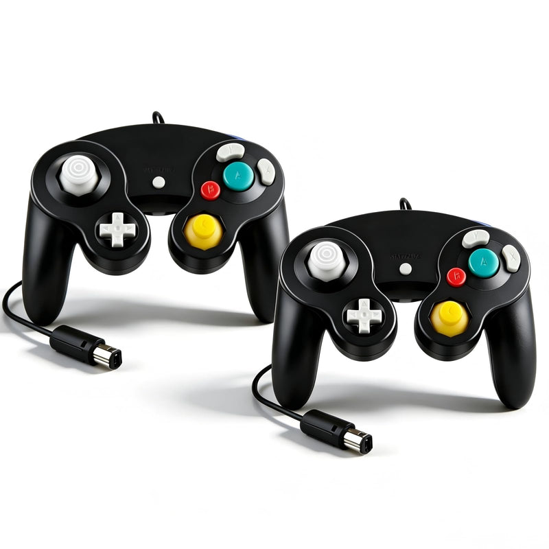 Lyvix 2 Pack Wired Controller Compatible with Gamecube & Wii, Black | Plug & Play, Zero Latency, Multiplayer Competitive Matches, ABS Plastic