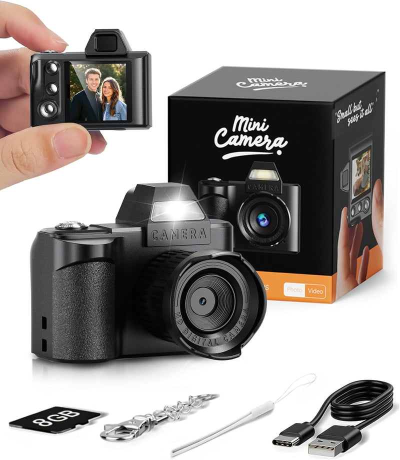 Mini Keychain Digital Camera,1080P Tiny Portable Camera with 4X Zoom, 32GB SD Card & Full Accessories, Ideal Birthday & Festival Gifts for 5 to 15 Girls Boys, Teenagers. Black-32G