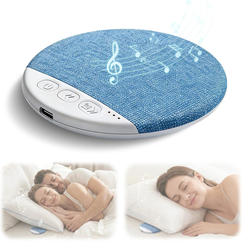 2026 Mini Bluetooth Pillow Speaker for Sleeping, Under Pillow Speaker with Built-in White Noise & Pink Noise Sound Machine, 48H Playtime, 3 Timers, Stereo Bass Private Sleep Audio (Blue) blue