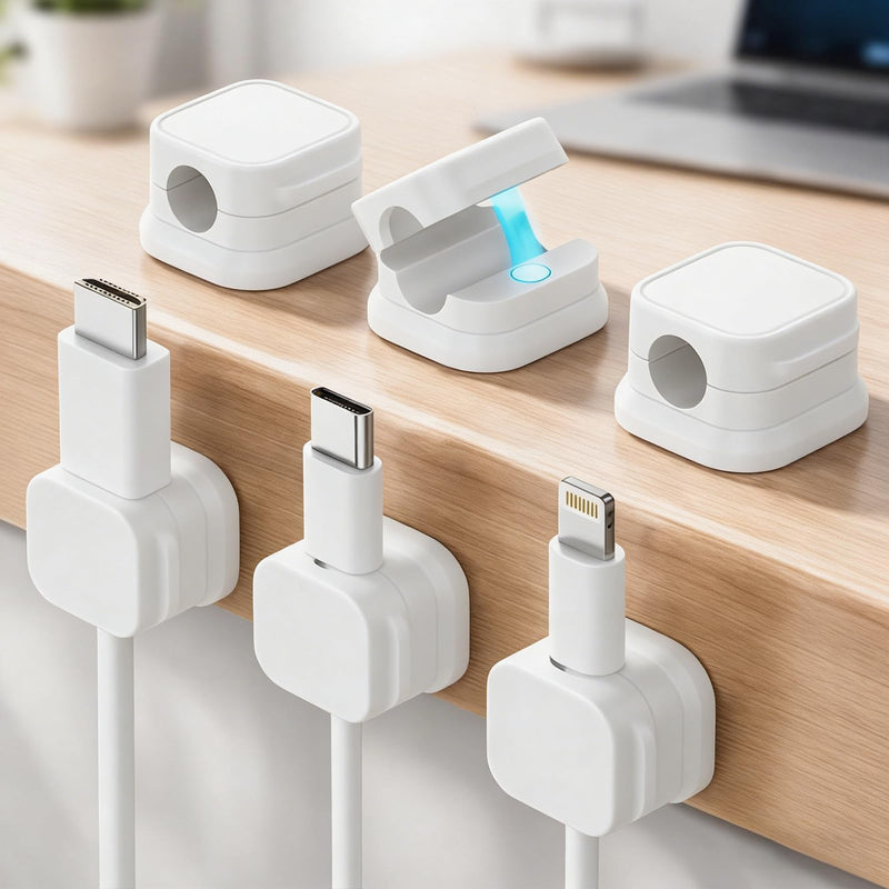 6PCS Magnetic Cable Organizer for Desk and Wall, Reusable Cable Holder Cord Management Cable Straps for Home Office School, White 6
