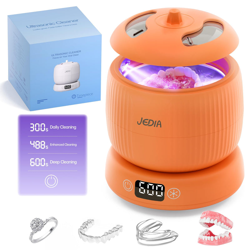 Ultrasonic Retainer Cleaner Machine with 4 Modes – 45kHz 180ML Ultrasonic Cleaner for Retainer,Denture,Mouth Guard,Ring,Jewelry,Leak-Proof Detachable Tank & Base, Easy-to-Clean Orange