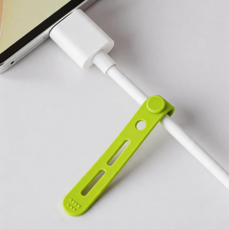 Flexible Silicone Cable Management Strap, Reusable Cord Tie and Organizer for Electronic Wires and Data Cables, Green