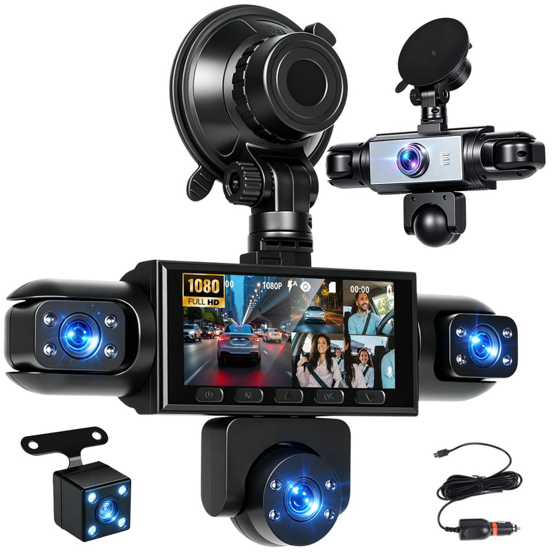 360 5 Channel Dash Cam Front Rear and Inside,3.16inch 1080P Car Camera