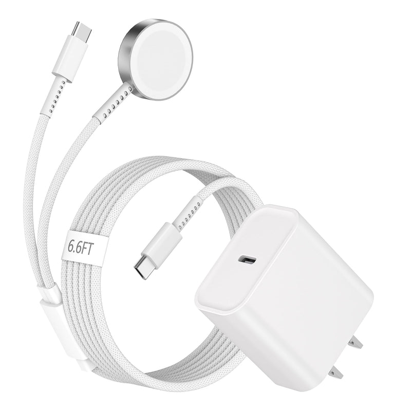 Apple Watch Charger,[MFi Certified] 2 in 1 20W iPhone Watch Charger USB C Block Cube Fast Charging 6.6FT Wireless Charger Cable Cord for iWatch 11/10/9/8/7/6/5/4/3/2/1/SE/Ultra,iPhone 17/16/15 Pro Max