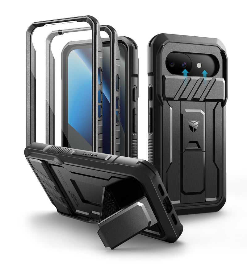 Dexnor for Google Pixel 10a Case with Slide Camera Cover & 2 Front Frames & Built-in Screen Protector & Kickstand, Full-Body Shockproof Protective Cover Heavy-Duty Rugged Bumper Cases,Black(2026) Black