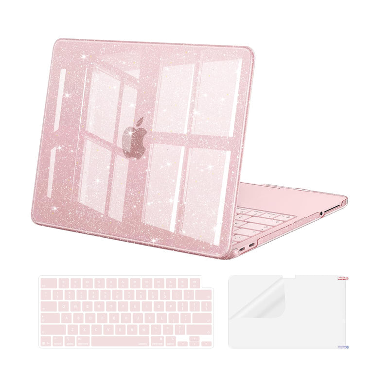 MOSISO Compatible with MacBook Neo Case 13 inch 2026 A3404 A18 Pro Chip | Crack-Resistant Protective Sparkly Hard Shell Case&Keyboard Cover&Screen Film, Glitter Cover, Blush