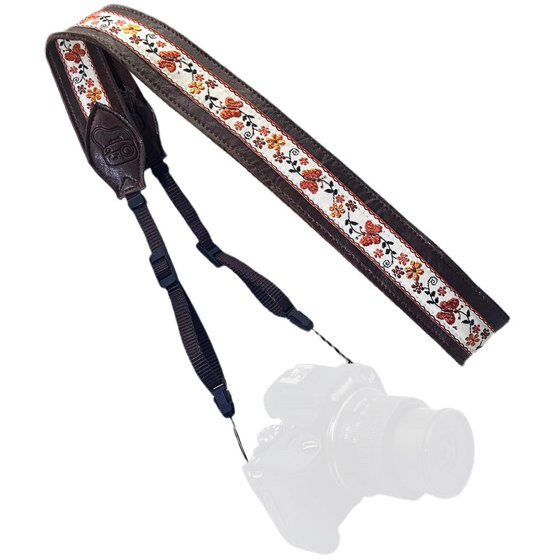 Neck Camera Strap, 1.5" Leather Camera Straps for Photographers, Adjustable Shoulder Belt for DSLR and Digital Camera Coffee Embroidery Camera Strap-08