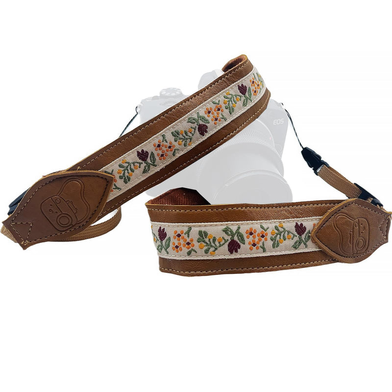 Leather Camera Strap, Quick Release Camera Neck Strap for All Cameras, Retro Jacquard Camera Straps for Photographers Brown Embroidery Camera Strap-04