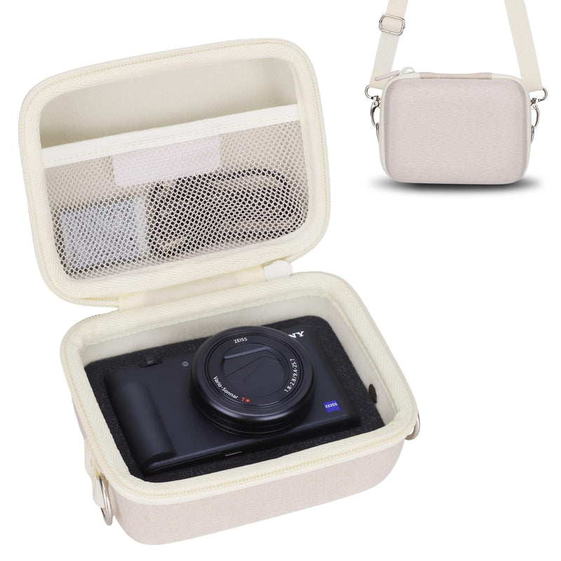 XANAD Hard Case for Sony ZV-E10,ZV-1F/Canon PowerShot G7X Mark III II,Cream | Travel Cases for Sony RX100 VII VI V IV III II/KODAK PIXPRO WPZ2,C1 4K Digital Camera,Small Compact Bag with Shoulder Strap Cream