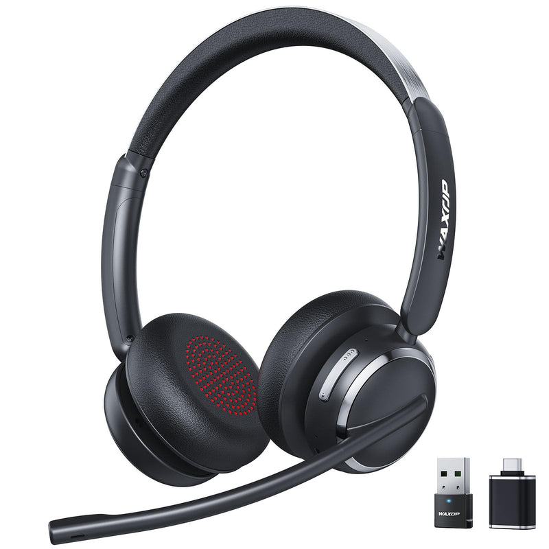 Wireless Headset with Mic for Work, USB A/C Dongle, Bluetooth 6.0 Headset with AI Noise Cancelling Microphone, Wireless Headphones with Mic Mute & 65H, Wireless Headset for PC/Computer/Laptop/Teams Black