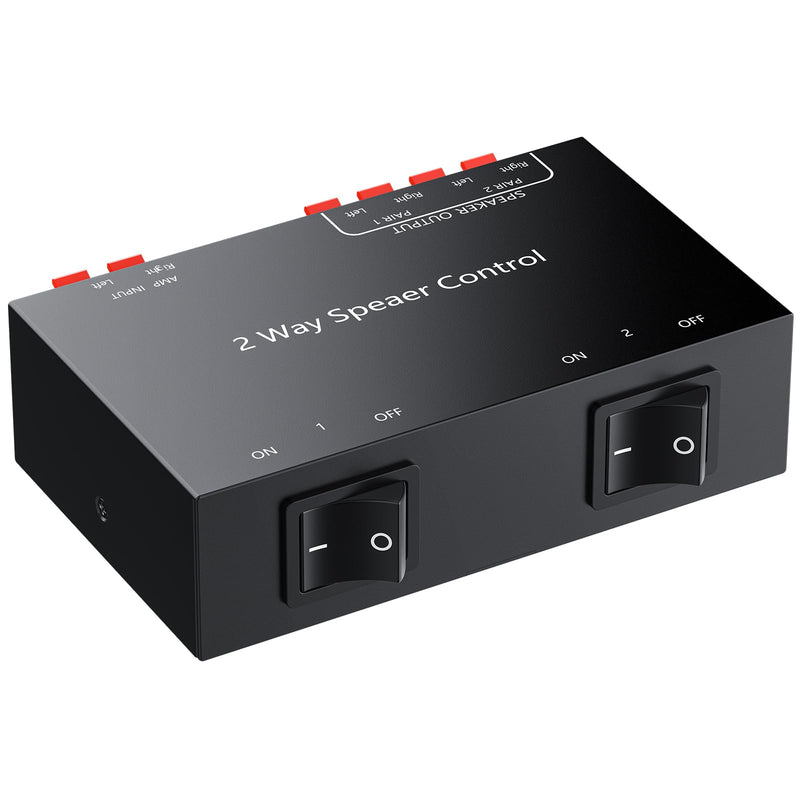 LiNKFOR 2-Zone Speaker Selector Switch Box - 1 Input 2 Output Audio Splitter for Stereo Amplifier Receiver - 150W/Channel, Independent 1/2 Buttons, Passive Multi-Room Home Audio Distribution