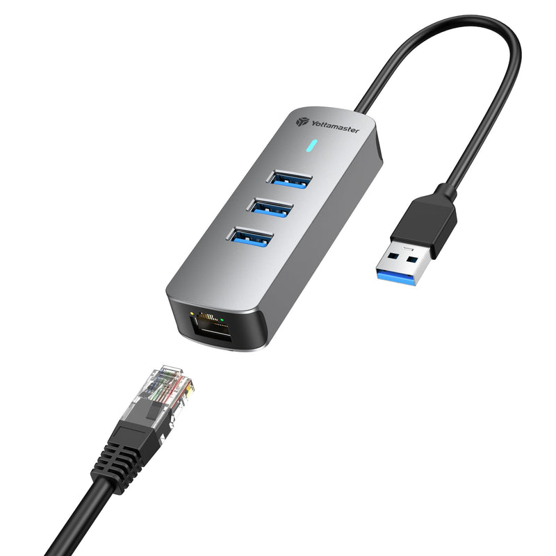 Yottamaster 4-in-1 USB A 3.0 Hub with 2.5Gbps Gigabit Ethernet – 3X USB-A 3.0 Ports, Aluminum LAN Converter, Plug and Play for MacBook Pro/Air, XPS, Windows, Mac OS, Linux, NAS