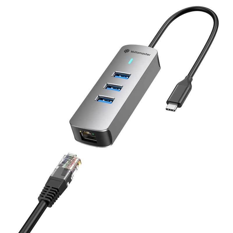 Yottamaster 4-in-1 USB 3.0 Hub with 1 Gigabit Ethernet – 3X USB-A 3.0 Ports, Aluminum LAN Converter, Support Windows 10,8.1,Mac OS, Surface Pro,Linux,Chromebook and More