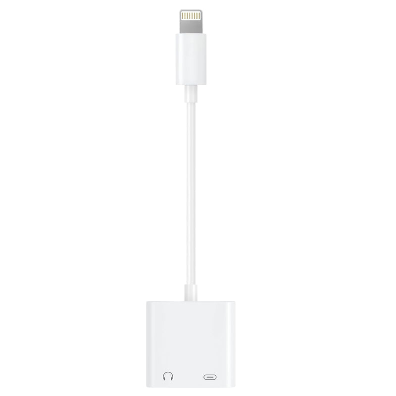 [MFi Certified] 2-in-1 Lightning to 3.5mm Audio & Charger Splitter for Headphones & Fast Charge, Compatible with iPhone 14/13/12/11/X/8/iPad - Car AUX, Gaming, Live Streaming, Work & Travel (1, White) White-1Pack
