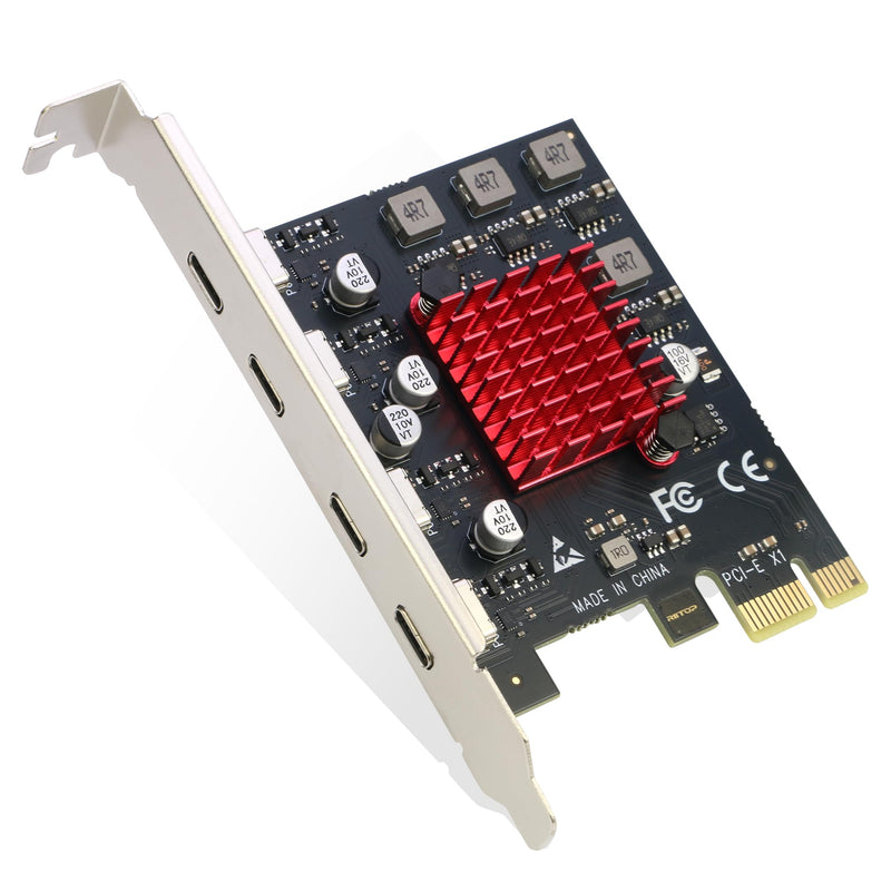 USB C PCIe Card, RIITOP PCIe x1 to 4Ports USB 3.2 Gen1 Type-C Expansion Adapter (No Additional Power Required)