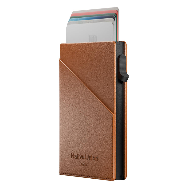 Native Union Slide Card Wallet – MagSafe Compatible for iPhone – RFID Blocking Smart Card Holder for Men – Ultra Slim Recycled Leather with 1-Handed Slide Access – Holds up to 6 Cards (Tan) Tan