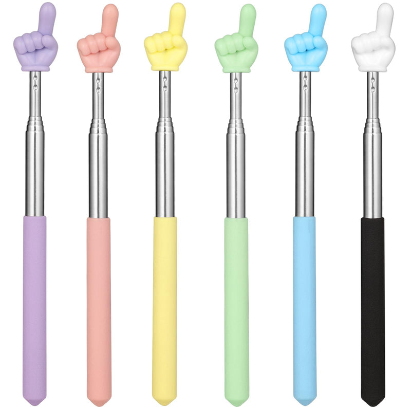 Hianjoo 6 PCS Mini Retractable Finger Pointer Stick, Vibrant Color Extendable Teaching Pointer, Portable Telescopic Classroom Pointer for Teacher Presentation, Whiteboard, Museum Explanation