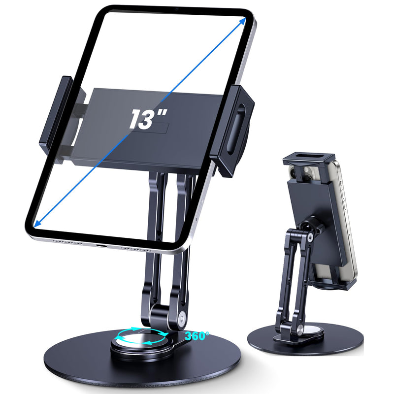 CreaDream iPad Stand, Aluminum Tablet Holder Swivel Stand for Desktop | Adjustable with 360° Rotating Base, Compatible with 4.7''-13" Tablets, Phone, iPad Pro/Air/Mini, Galaxy Tab, Surface Pro Short-One Arm for Desk